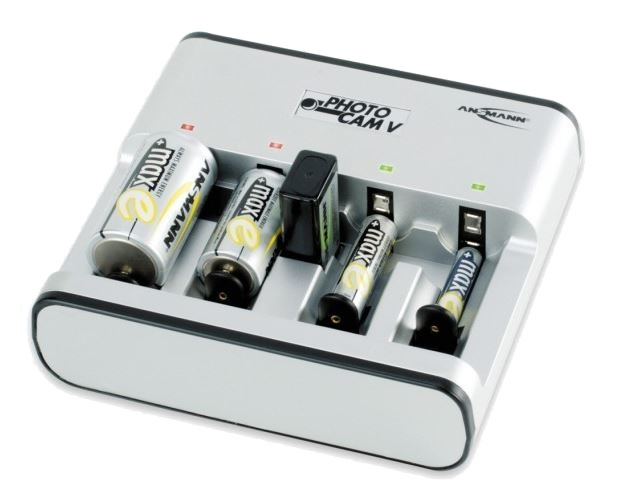 Batteriladdare, 5 batterier, alla storlekar, LED, silver i gruppen HEMELEKTRONIK / Batterier & Laddare / Batteriladdare hos TP E-commerce Nordic AB (38-61861)