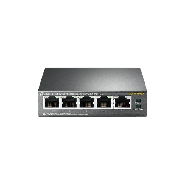 TP-Link Skrivbordsswitch, 4-portar, PoE, 100 Mbps, 58W, svart i gruppen DATORER & KRINGUTRUSTNING / Nätverk / Switchar hos TP E-commerce Nordic AB (38-62527)