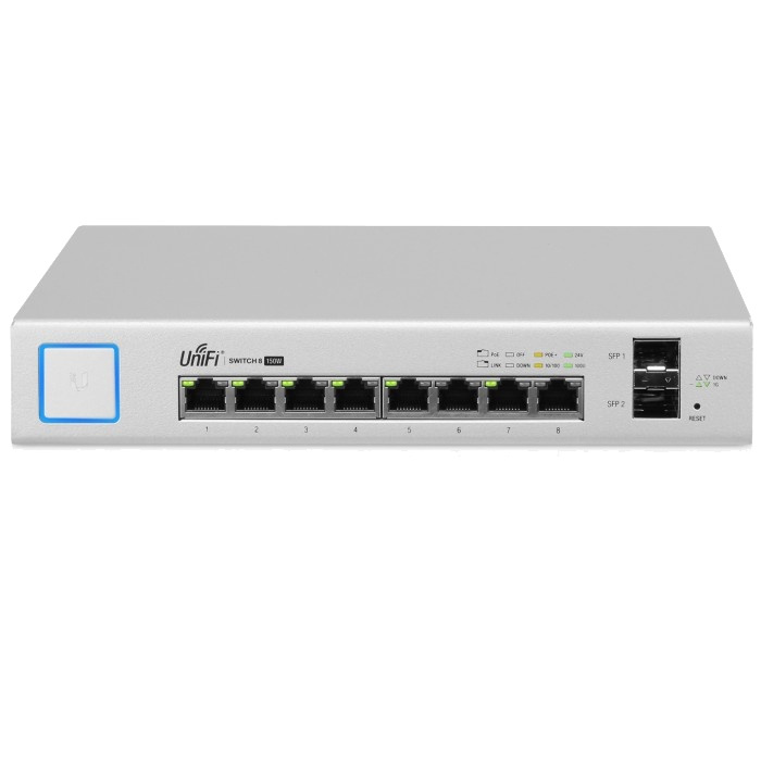 Ubiquiti UniFiSwitch 8-port Switch, 150W PoE, Gigabit Ethernet, SFP, v i gruppen DATORER & KRINGUTRUSTNING / Nätverk / PoE hos TP E-commerce Nordic AB (38-62590)