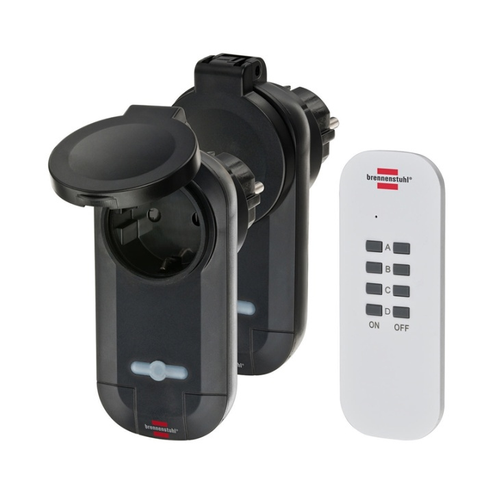 Brennenstuhl Radiobrytarsats RC CE1 0201, set med 2 radiostyrda uttag (uteområde IP44, med handhållen sändare och ökat kontaktskydd) svart i gruppen HEM, HUSHÅLL & TRÄDGÅRD / El & Belysning / Elinstallation / Vägguttag hos TP E-commerce Nordic AB (38-62825)