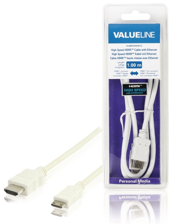 Valueline High Speed HDMI Kabel med Ethernet HDMI Kontakt - HDMI Mini Hane 1.00 m Vit i gruppen HEMELEKTRONIK / Kablar & Adaptrar / HDMI / Kablar hos TP E-commerce Nordic AB (38-63853)