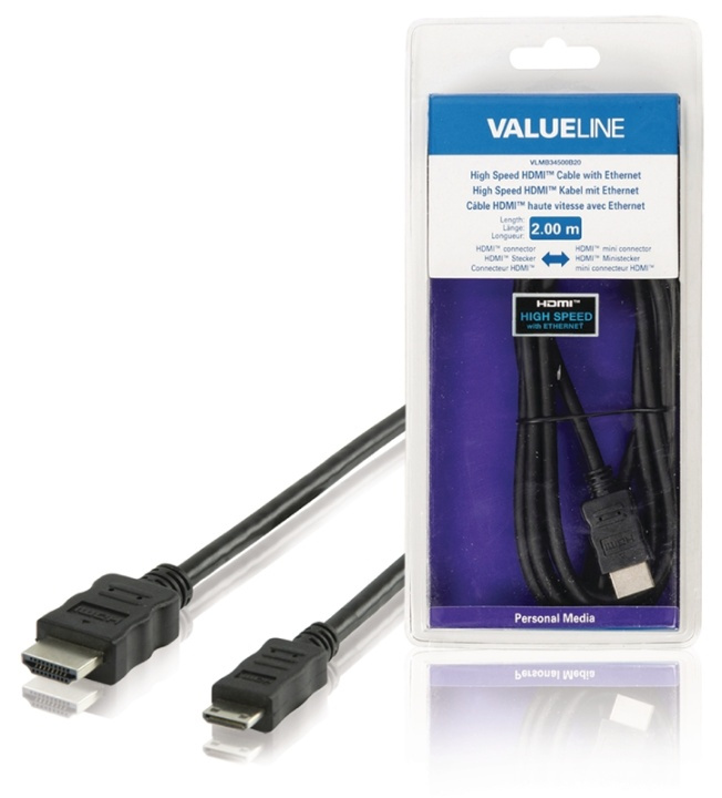 Valueline High Speed HDMI Kabel med Ethernet HDMI Kontakt - HDMI Mini Hane 2.00 m Svart i gruppen HEMELEKTRONIK / Kablar & Adaptrar / HDMI / Kablar hos TP E-commerce Nordic AB (38-63855)