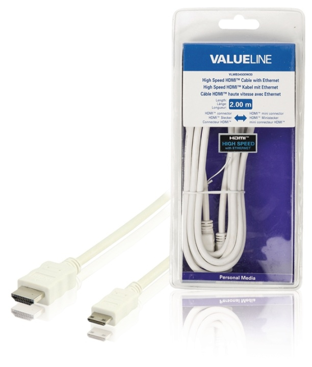 Valueline High Speed HDMI Kabel med Ethernet HDMI Kontakt - HDMI Mini Hane 2.00 m Vit i gruppen HEMELEKTRONIK / Kablar & Adaptrar / HDMI / Kablar hos TP E-commerce Nordic AB (38-63856)