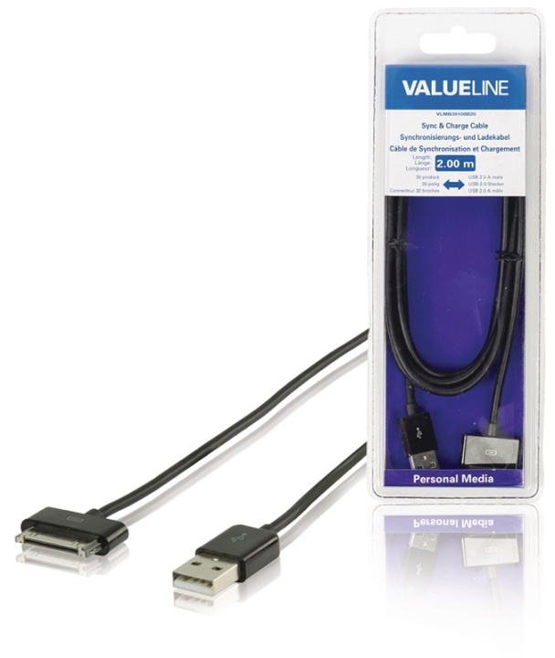 Valueline Synk och Laddningskabel Apple Dock 30-Pin - USB A hane 2.00 m Svart i gruppen SMARTPHONE & SURFPLATTOR / Laddare & Kablar / Kablar / Kablar 30 pin hos TP E-commerce Nordic AB (38-63930)