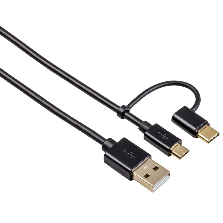 Hama Synkkabel 2in1 MicroUSB inkl USB-C 1m Svart i gruppen SMARTPHONE & SURFPLATTOR / Laddare & Kablar / Kablar / Kablar microUSB hos TP E-commerce Nordic AB (38-64770)