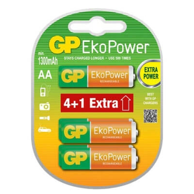 GP Batteri EkoPower AA 1300mAh 4+1 i gruppen HEMELEKTRONIK / Batterier & Laddare / Laddningsbara batterier hos TP E-commerce Nordic AB (38-65927)