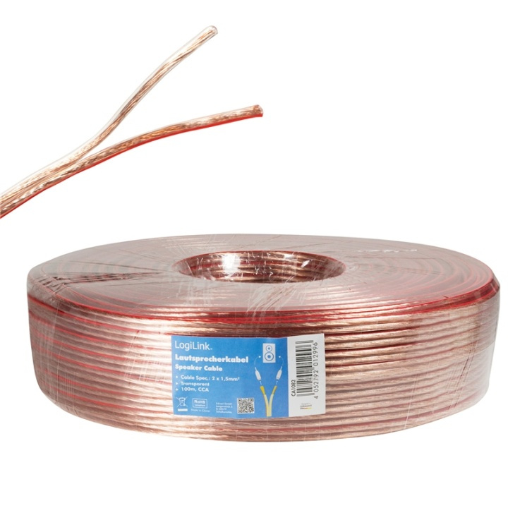 LogiLink Högtalarkabel 2x1,5 100m Transparent i gruppen HEMELEKTRONIK / Kablar & Adaptrar / Högtalarkablar hos TP E-commerce Nordic AB (38-66569)