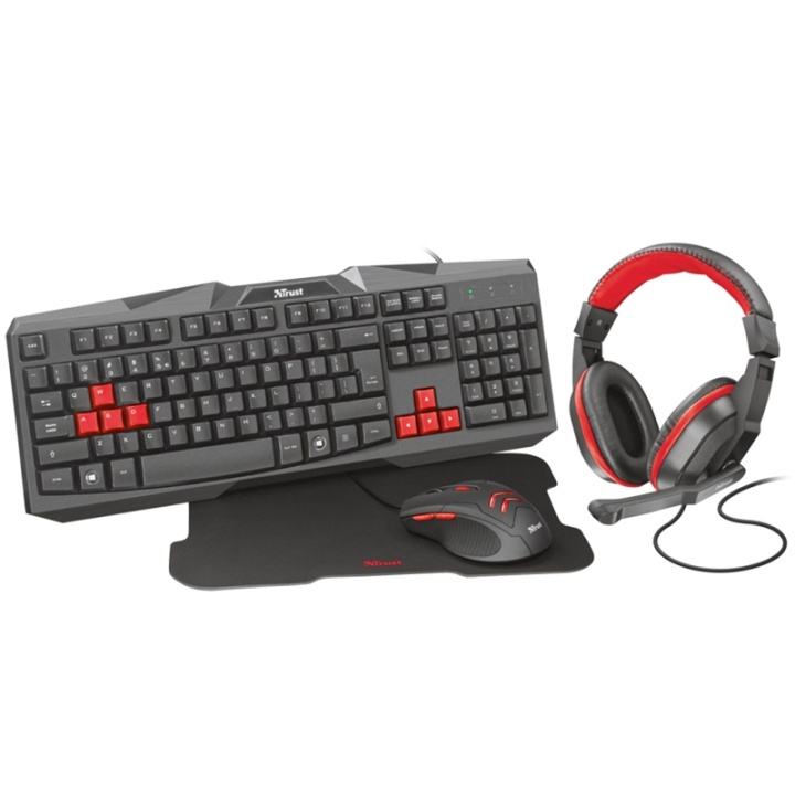 Trust Ziva 4in1 Gaming bundle med Tangentbord, Mus, Headset, Musmatta i gruppen DATORER & KRINGUTRUSTNING / Gaming / Tangentbord hos TP E-commerce Nordic AB (38-66903)