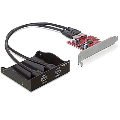 DeLOCK PCIe x1 kort, USB 3.0, 2xTyp A portar i fronten, floppy-ström i gruppen DATORER & KRINGUTRUSTNING / Nätverk / Nätverkskort / PCI Express Trådlösa hos TP E-commerce Nordic AB (38-66924)