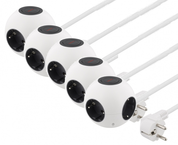 5-pack DELTACO Kulformat grenuttag med switch, 4xCEE 7/4, 1xCEE 7/7, vit i gruppen HEM, HUSHÅLL & TRÄDGÅRD / El & Belysning / Grenuttag hos TP E-commerce Nordic AB (38-71632PKT)