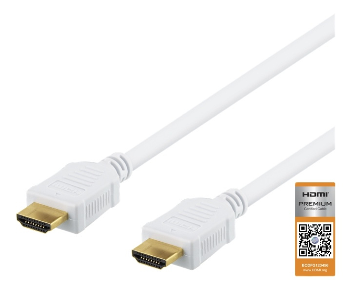 DELTACO High-Speed Premium HDMI-kabel, 1m, Ethernet, 4K UHD, vit i gruppen HEMELEKTRONIK / Kablar & Adaptrar / HDMI / Kablar hos TP E-commerce Nordic AB (38-71634)
