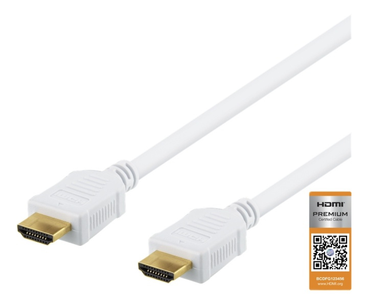 DELTACO High-Speed Premium HDMI-kabel, 1,5m, Ethernet, 4K UHD, vit i gruppen HEMELEKTRONIK / Kablar & Adaptrar / HDMI / Kablar hos Teknikproffset Nordic AB (38-71635)
