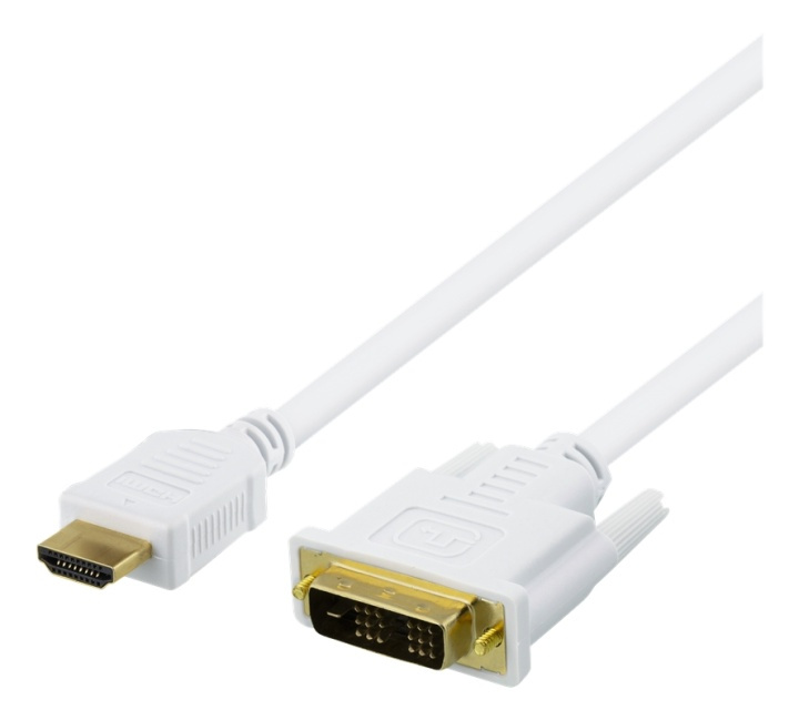 DELTACO HDMI till DVI-kabel, 2m, Full HD, vit i gruppen DATORER & KRINGUTRUSTNING / Datorkablar / DVI / Kablar hos TP E-commerce Nordic AB (38-71648)