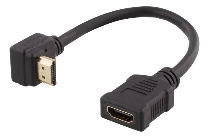 DELTACO Flexibel HDMI-adapter, 0,2 m, vinklad upp, HDMI M/F, UHD, svar i gruppen HEMELEKTRONIK / Kablar & Adaptrar / HDMI / Adaptrar hos TP E-commerce Nordic AB (38-71658)