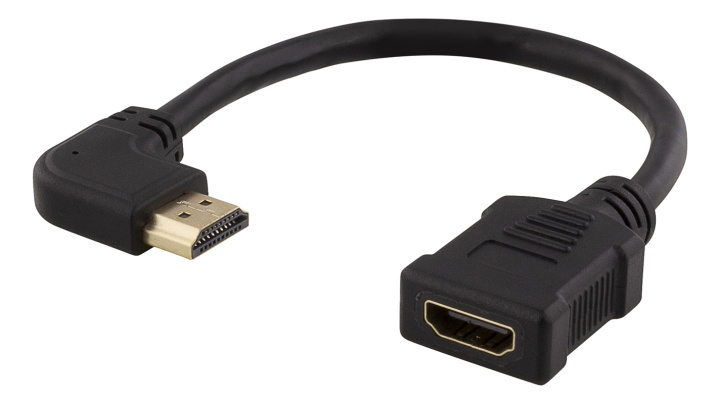 DELTACO Flexibel HDMI-adapter, 0,2 m, vinklad höger, HDMI M/F, UHD, sv i gruppen HEMELEKTRONIK / Kablar & Adaptrar / HDMI / Adaptrar hos TP E-commerce Nordic AB (38-71660)