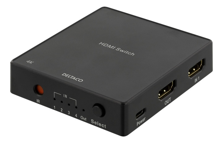 DELTACO HDMI Switch med fjärrkontroll, 4 källor, 4K-stöd, HDCP 1.4 i gruppen DATORER & KRINGUTRUSTNING / Datorkablar / Switchar & Splittrar hos TP E-commerce Nordic AB (38-71662)