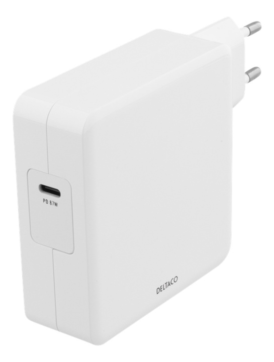 DELTACO 87W USB-C Nätadapter, snabbladdning, USB-C PD, vit i gruppen SMARTPHONE & SURFPLATTOR / Laddare & Kablar / Adaptrar hos TP E-commerce Nordic AB (38-71723)