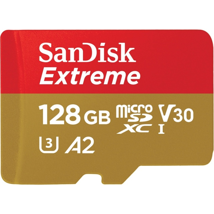 Sandisk Microsdxc Extreme 128Gb Adapter 160Mb/S A´2 C10 V30 i gruppen HEMELEKTRONIK / Lagringsmedia / Minneskort / Micro SD/HC/XC hos TP E-commerce Nordic AB (38-72183)