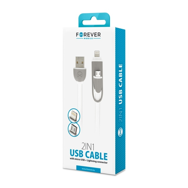 Forever Kabel 2in1 micro-USB + iPhone 8-pin Silikon - Vit i gruppen SMARTPHONE & SURFPLATTOR / Laddare & Kablar / Kablar / Kablar Lightning hos TP E-commerce Nordic AB (38-72499)