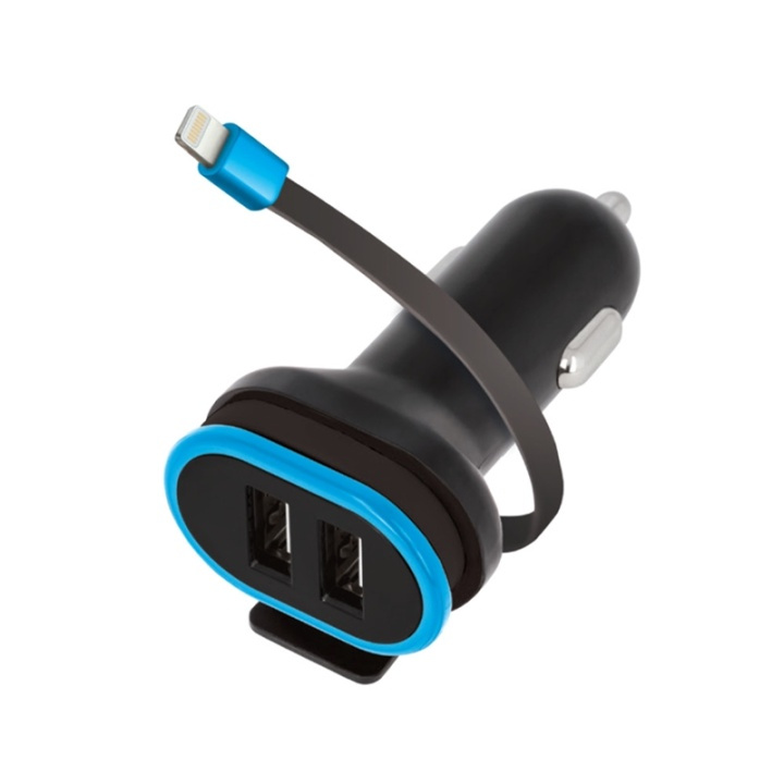 Forever Dual USB Billaddare CC-02 3A med iPhone 8-pin kabel i gruppen SMARTPHONE & SURFPLATTOR / Laddare & Kablar / Billaddare / Billaddare Lightning hos TP E-commerce Nordic AB (38-72539)