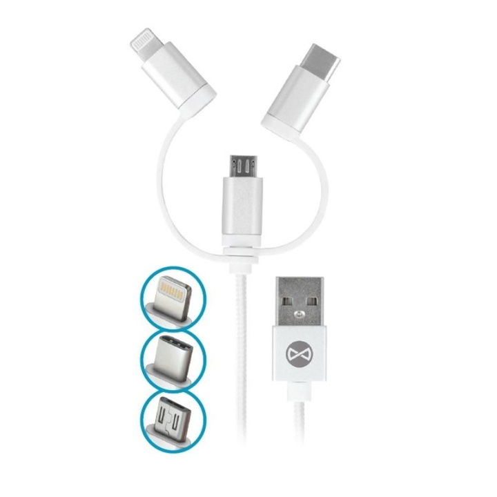 Forever USB 3-i-1-kabel, nylon, microUSB, USB for iPhone & USB typ-C i gruppen SMARTPHONE & SURFPLATTOR / Laddare & Kablar / Kablar / Kablar Lightning hos TP E-commerce Nordic AB (38-72597)