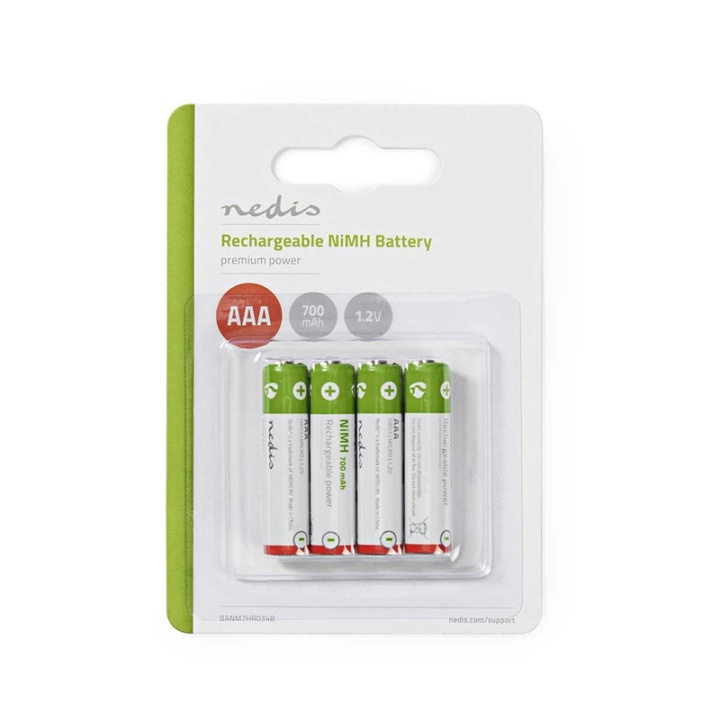 Nedis Laddningsbara Ni-MH-batteri AAA | 1.2 V DC | 700 mAh | Förladdad | 4-Pack i gruppen HEMELEKTRONIK / Batterier & Laddare / Laddningsbara batterier / AAA hos TP E-commerce Nordic AB (38-72993)