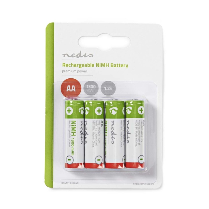 Nedis Laddningsbara Ni-MH-batteri AA | 1.2 V DC | 1300 mAh | 4-Pack i gruppen HEMELEKTRONIK / Batterier & Laddare / Laddningsbara batterier / AA hos TP E-commerce Nordic AB (38-72995)
