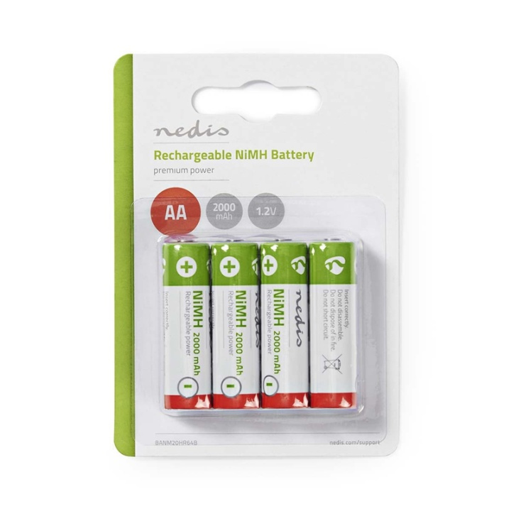 Nedis Laddningsbara Ni-MH-batteri AA | 1.2 V DC | 2000 mAh | 4-Pack i gruppen HEMELEKTRONIK / Batterier & Laddare / Laddningsbara batterier / AA hos TP E-commerce Nordic AB (38-72996)