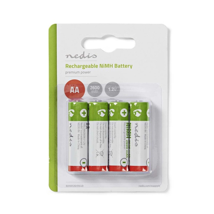 Nedis Laddningsbara Ni-MH-batteri AA | 1.2 V DC | 2600 mAh | 4-Pack i gruppen HEMELEKTRONIK / Batterier & Laddare / Laddningsbara batterier / AA hos TP E-commerce Nordic AB (38-72997)