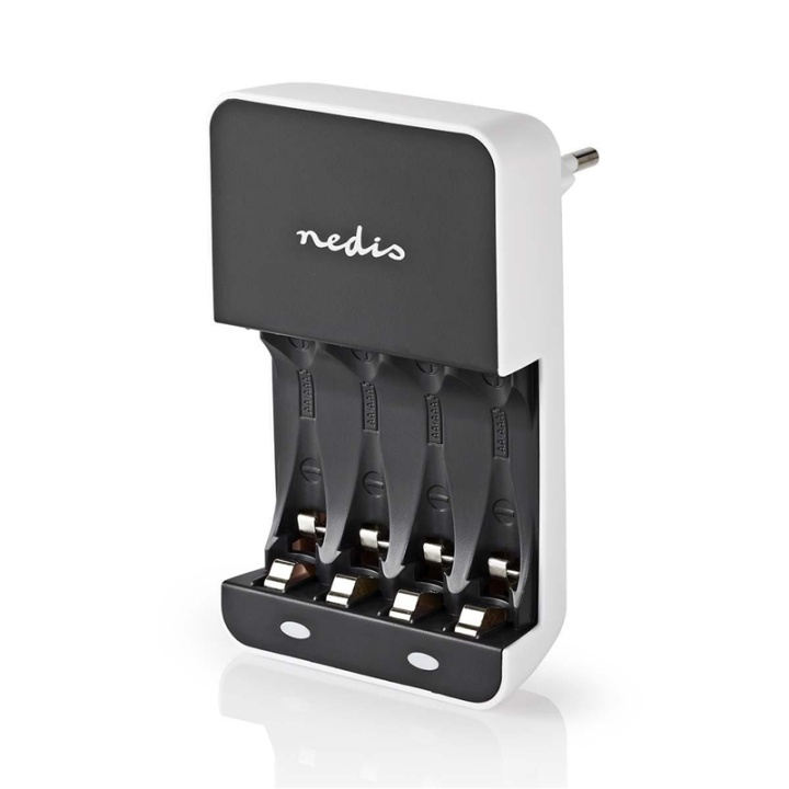 Nedis NiMH Batteriladdare AA / AAA | 1.2 V DC | Underhållsladdning | Euro / Typ C (CEE 7/16) | Batteritypsenergi: AA / AAA | Svart / Vit i gruppen HEMELEKTRONIK / Batterier & Laddare / Batteriladdare hos TP E-commerce Nordic AB (38-73008)