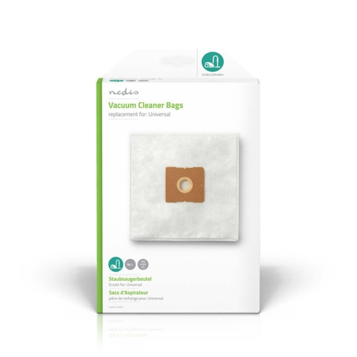 Nedis Dammsugarpåse | 4 st. | Syntetisk | Säljs mest för: Universal | Vit i gruppen HEM, HUSHÅLL & TRÄDGÅRD / Städprodukter / Dammsugare & Tillbehör / Tillbehör / Dammsugarpåsar hos TP E-commerce Nordic AB (38-73276)