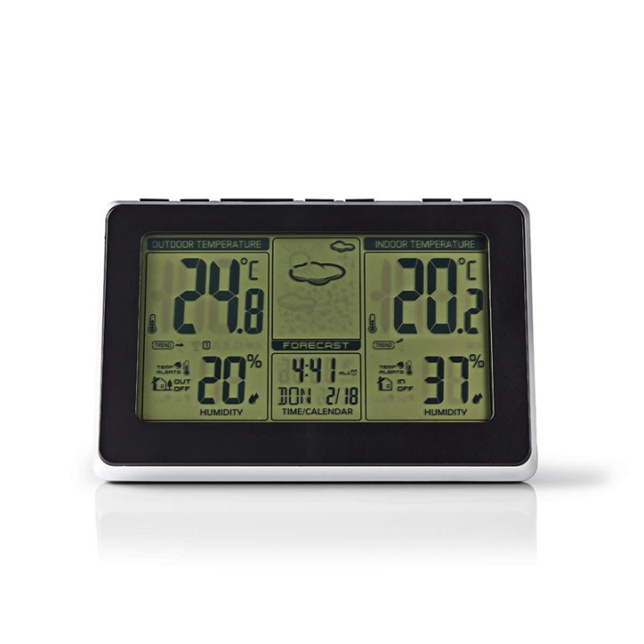 Nedis Väderstation | Inomhus & utomhus | Inklusive trådlös vädersensor | Väderprognos | Tidsdisplay | LCD-skärm | Alarmklockfunktion i gruppen HEM, HUSHÅLL & TRÄDGÅRD / Fläktar & Klimatprodukter / Termometrar & Väderstationer hos TP E-commerce Nordic AB (38-73340)