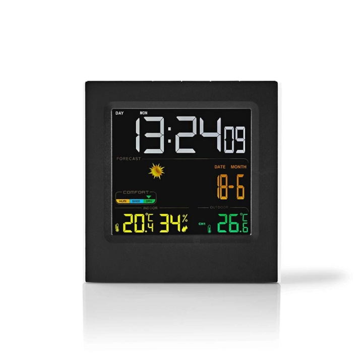 Nedis Väderstation | Inomhus & utomhus | Inklusive trådlös vädersensor | Väderprognos | Tidsdisplay | LED Display | Alarmklockfunktion i gruppen HEM, HUSHÅLL & TRÄDGÅRD / Fläktar & Klimatprodukter / Termometrar & Väderstationer hos TP E-commerce Nordic AB (38-73344)