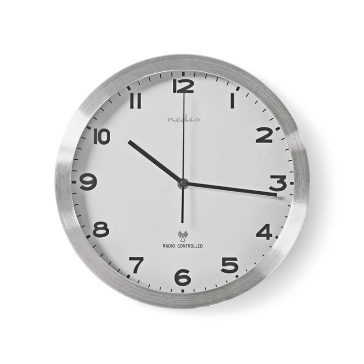 Nedis Väggklocka | Diameter: 300 mm | Aluminium / Plast | Radiostyrd tid | Silver / Vit i gruppen HEM, HUSHÅLL & TRÄDGÅRD / Väggklockor & Räkneverk / Väggklockor hos TP E-commerce Nordic AB (38-73408)