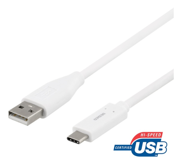 DELTACO USB-C till USB-A kabel, 1m, 3A, USB 2.0, vit i gruppen SMARTPHONE & SURFPLATTOR / Laddare & Kablar / Kablar / Kablar Typ C hos TP E-commerce Nordic AB (38-74689)