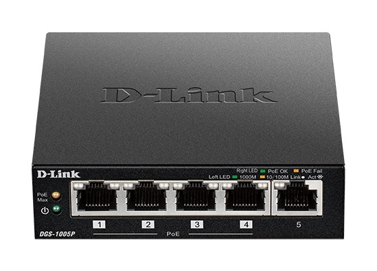 D-Link 5-Port Desktop Gigabit PoE+ Switch i gruppen DATORER & KRINGUTRUSTNING / Nätverk / Switchar / 10/100/1000Mbps hos TP E-commerce Nordic AB (38-74799)