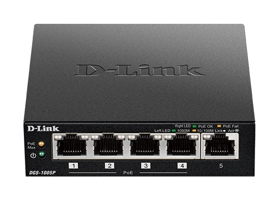 D-Link 5-Port Desktop Gigabit PoE+ Switch i gruppen DATORER & KRINGUTRUSTNING / Nätverk / Switchar hos TP E-commerce Nordic AB (38-74799)