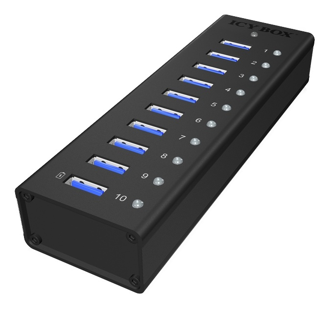ICY BOX USB 3.0 Hub, 10 port, charging port, alu, w PSU i gruppen DATORER & KRINGUTRUSTNING / Datortillbehör / USB-hubbar hos TP E-commerce Nordic AB (38-74819)