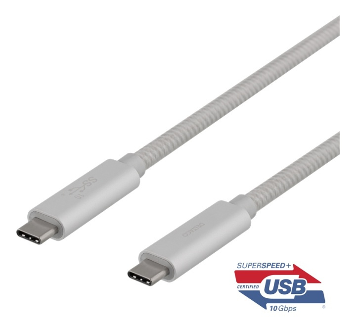 DELTACO USB-C SuperSpeed-kabel, 1m, USB 3.1 Gen 2, 10 Gbps, 100W, silv i gruppen SMARTPHONE & SURFPLATTOR / Laddare & Kablar / Kablar / Kablar Typ C hos TP E-commerce Nordic AB (38-77083)