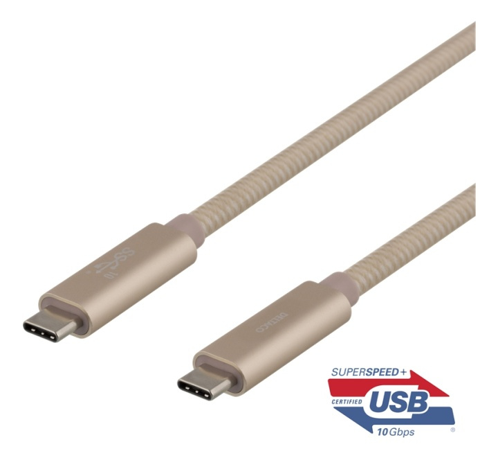 DELTACO USB-C SuperSpeed-kabel, 1m, USB 3.1 Gen 2, 10 Gbps, 100W, guld i gruppen DATORER & KRINGUTRUSTNING / Datorkablar / USB-kablar / USB-C hos Teknikproffset Nordic AB (38-77109)