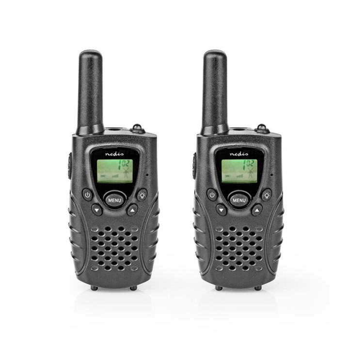 Nedis Walkie-talkie Set | 2 handenheter | Upp till 8 km | Frekvens kanaler: 8 | PTT / VOX | Upp till 2,5 timmar | Hörlursuttag | Svart i gruppen SPORT, FRITID & HOBBY / Friluftsliv / Walkie talkie hos TP E-commerce Nordic AB (38-77348)