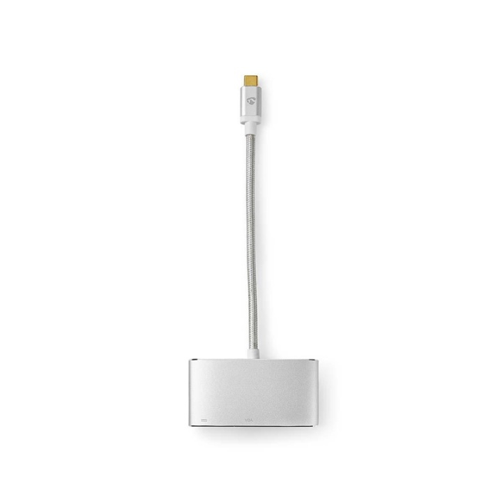 Nedis USB Multi-Port Adapter | 3-i-1 | USB 3.2 Gen 1 | USB-C™ Hane | USB-A Hona / USB-C™ Hona / VGA hona 15p | 5 Gbps | 0.20 m | Rund | Guldplaterad | Flätad / Nylon | Silver | Kartong med täckt fönster i gruppen SMARTPHONE & SURFPLATTOR / Laddare & Kablar / Adaptrar hos TP E-commerce Nordic AB (38-77575)