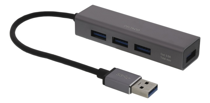 DELTACO USB Mini Hubb med fyra USB-A portar, USB 3.1 Gen 1, rymdgrå i gruppen DATORER & KRINGUTRUSTNING / Datortillbehör / USB-hubbar hos TP E-commerce Nordic AB (38-78191)