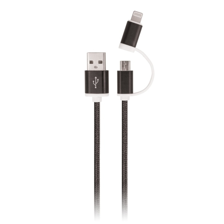 Setty 2i1 USB-kabel till microUSB / USB-C, 1 m, Svart i gruppen SMARTPHONE & SURFPLATTOR / Laddare & Kablar / Kablar / Kablar microUSB hos TP E-commerce Nordic AB (38-79026)