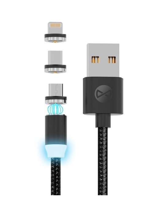 Forever Core - 3i1 Magnetisk laddkabel - Lightning/USB-C/microUSB, 1m i gruppen SMARTPHONE & SURFPLATTOR / Laddare & Kablar / Kablar / Kablar microUSB hos TP E-commerce Nordic AB (38-79388)