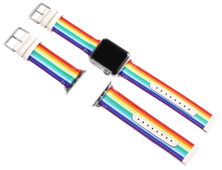 Klockarmband i textil till Apple watch 42 mm, Regnbåge i gruppen SMARTPHONE & SURFPLATTOR / Träning, hem & fritid / Apple Watch & tillbehör / Tillbehör hos TP E-commerce Nordic AB (38-80842)