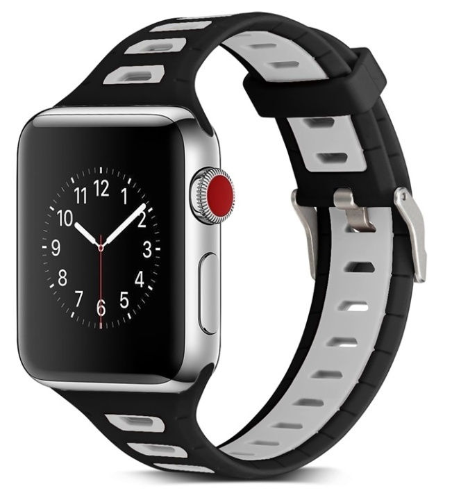 Silikon Klockarmband kompatibelt med Apple Watch, 38mm, Svart, Grå i gruppen SMARTPHONE & SURFPLATTOR / Träning, hem & fritid / Apple Watch & tillbehör / Tillbehör hos TP E-commerce Nordic AB (38-80892)