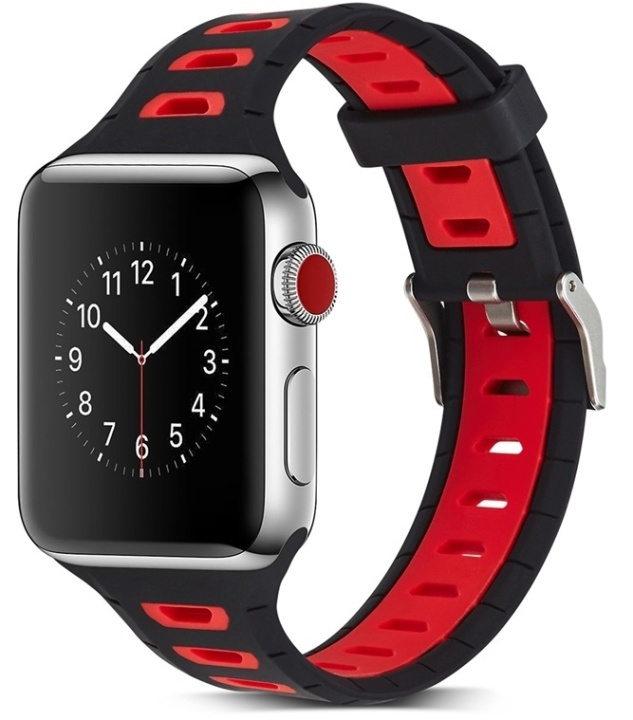Silikon Klockarmband kompatibelt med Apple Watch, 38mm, Svart, Röd i gruppen SMARTPHONE & SURFPLATTOR / Träning, hem & fritid / Apple Watch & tillbehör / Tillbehör hos TP E-commerce Nordic AB (38-80895)