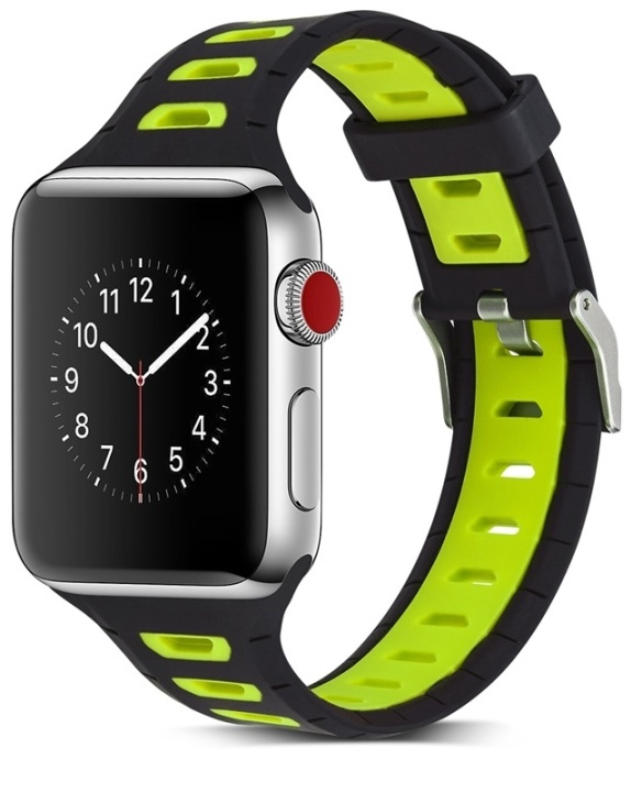 Silikon Klockarmband kompatibelt med Apple Watch, 38mm, Svart, Gul i gruppen SMARTPHONE & SURFPLATTOR / Träning, hem & fritid / Apple Watch & tillbehör / Tillbehör hos TP E-commerce Nordic AB (38-80898)