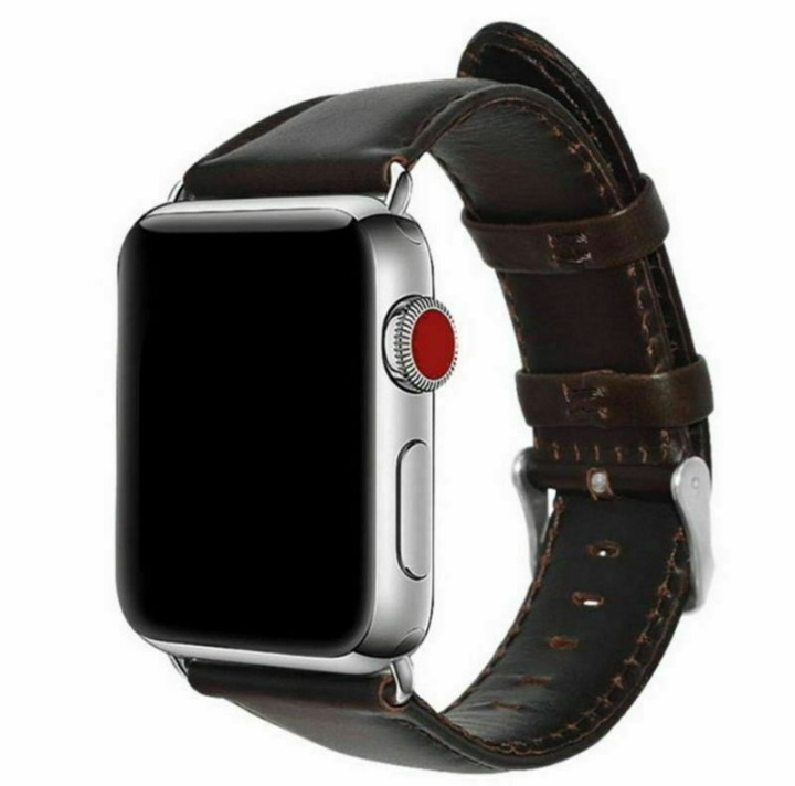 Klockarmband i Läderimitation till Apple Watch, 38/40/41mm, Mörkbrun i gruppen SMARTPHONE & SURFPLATTOR / Träning, hem & fritid / Apple Watch & tillbehör / Tillbehör hos TP E-commerce Nordic AB (38-80902)